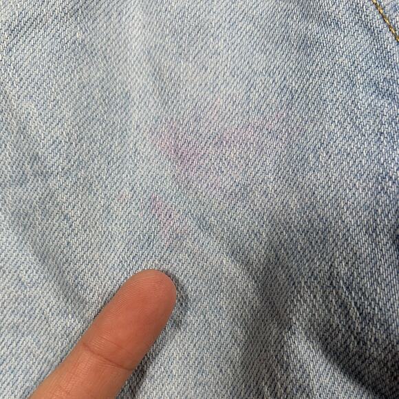 Overall Shorts Womens Medium Blue Denim Jeans Rainbow Details Festival Casual - Picture 13 of 15